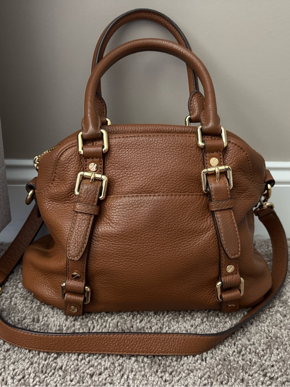 Michael Kors Cognac Pebbled Leather Crossbody Satchel - Picture 3 of 6